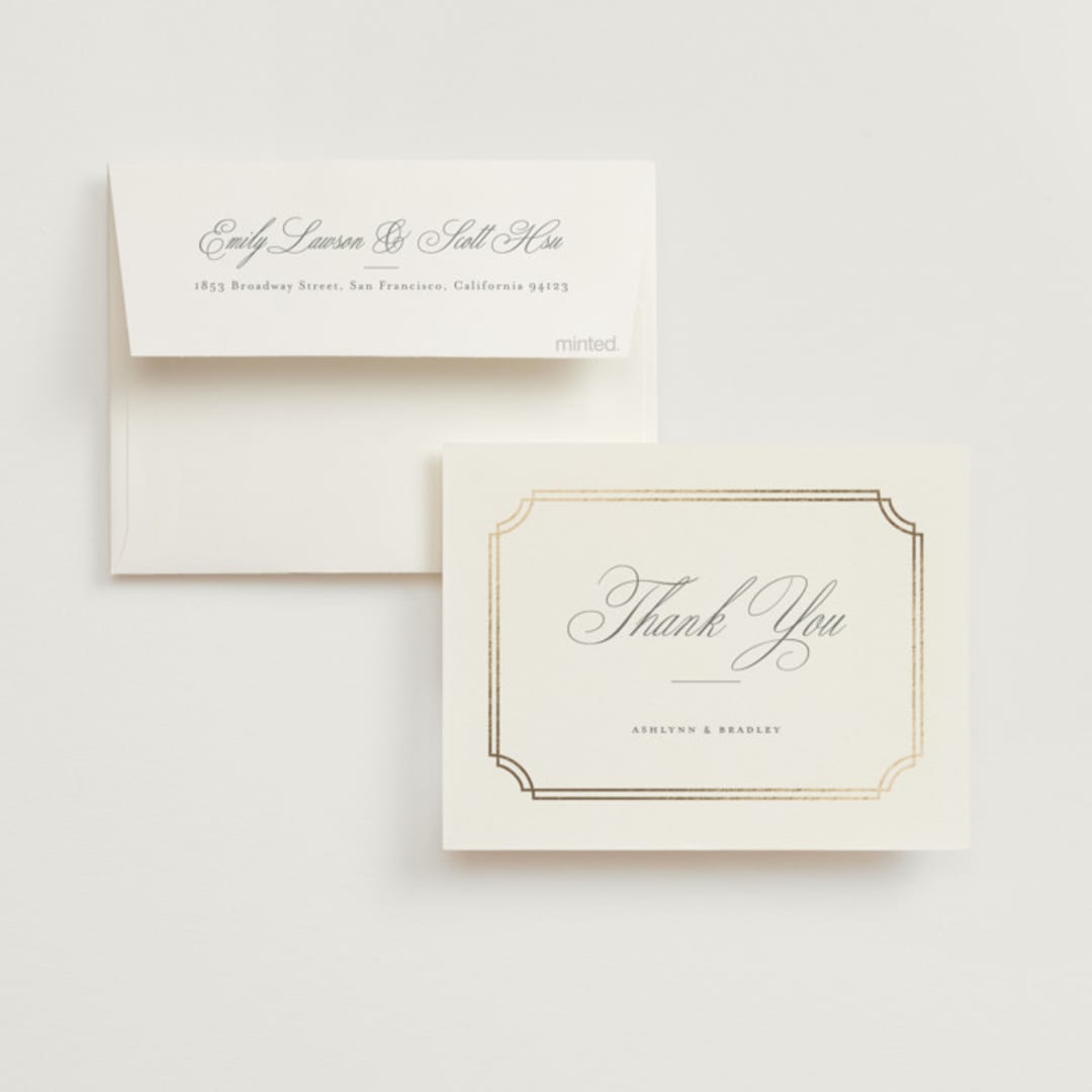 "Formally" - Wedding Thank You Cards in Mist by Sarah Brown - Front