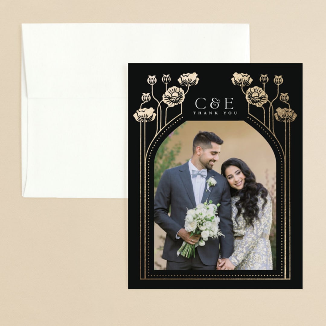 "Nouveau flowers" - Wedding Thank You Cards in Onyx by Ana de Sousa - Front