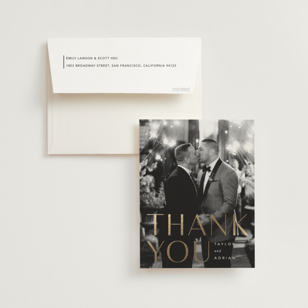 "Amara" - Wedding Thank You Cards in Sand by Robert and Stella - Front