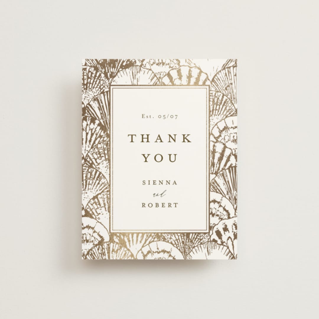 "By the Seashore" - Wedding Thank You Cards in Pearl by Maria Alou - Front