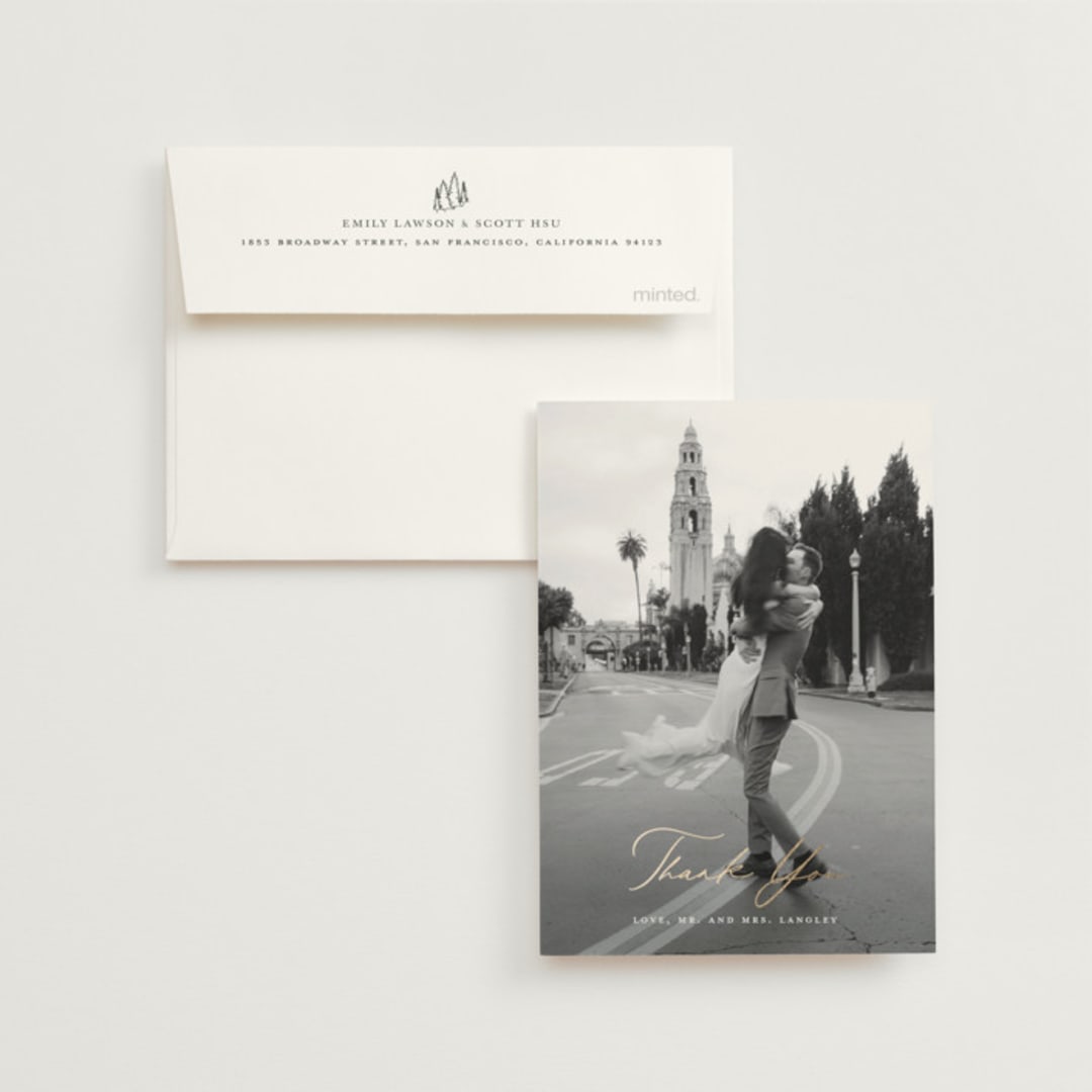 "Peaks" - Wedding Thank You Cards in Hunter by Sarah Brown - Front