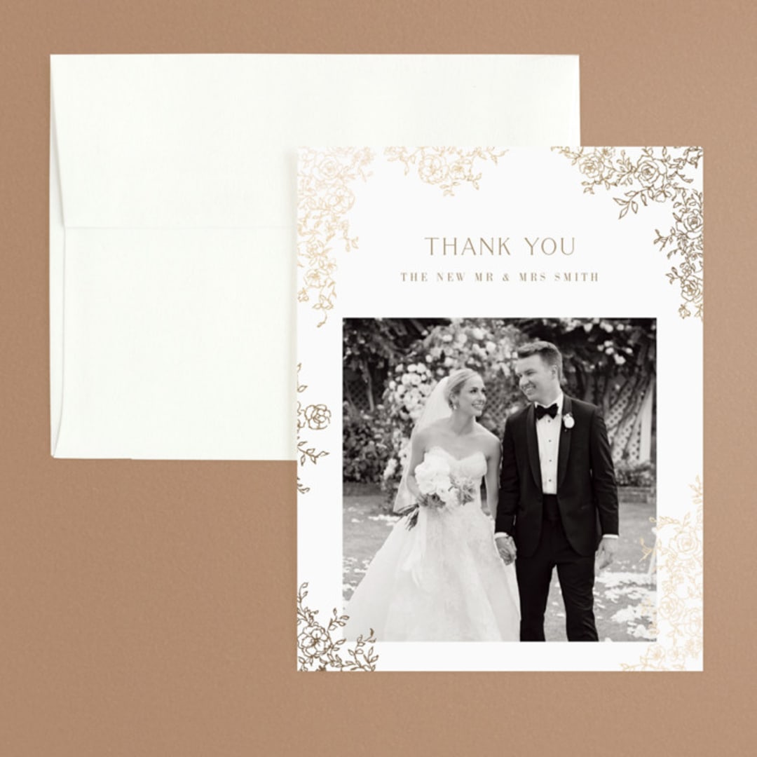 "floral crest" - Wedding Thank You Cards in Champagne by Cass Loh - Front