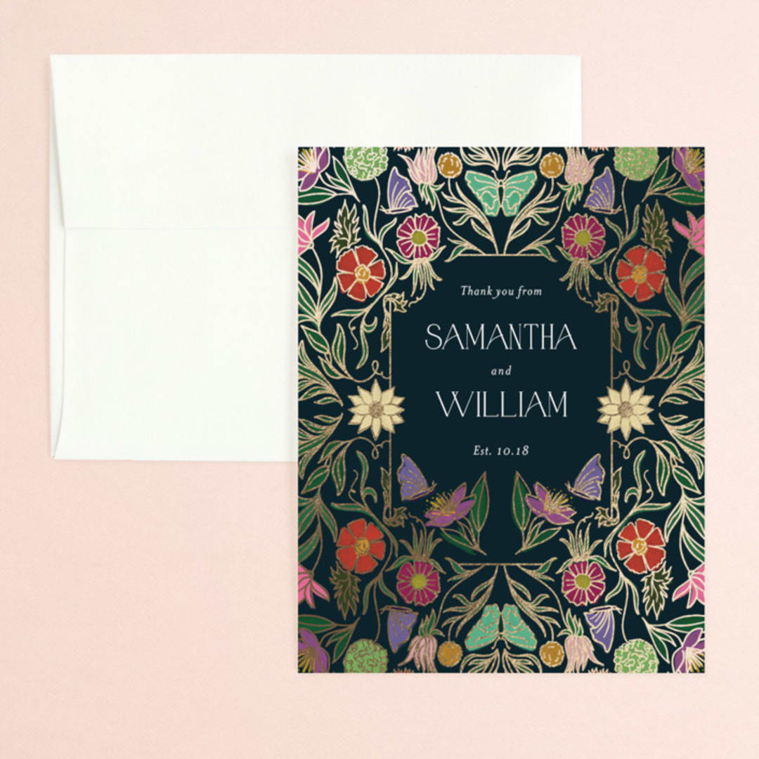 "Gilded Tapestry" - Wedding Thank You Cards in Midnight Garden by Simona Camp - Front