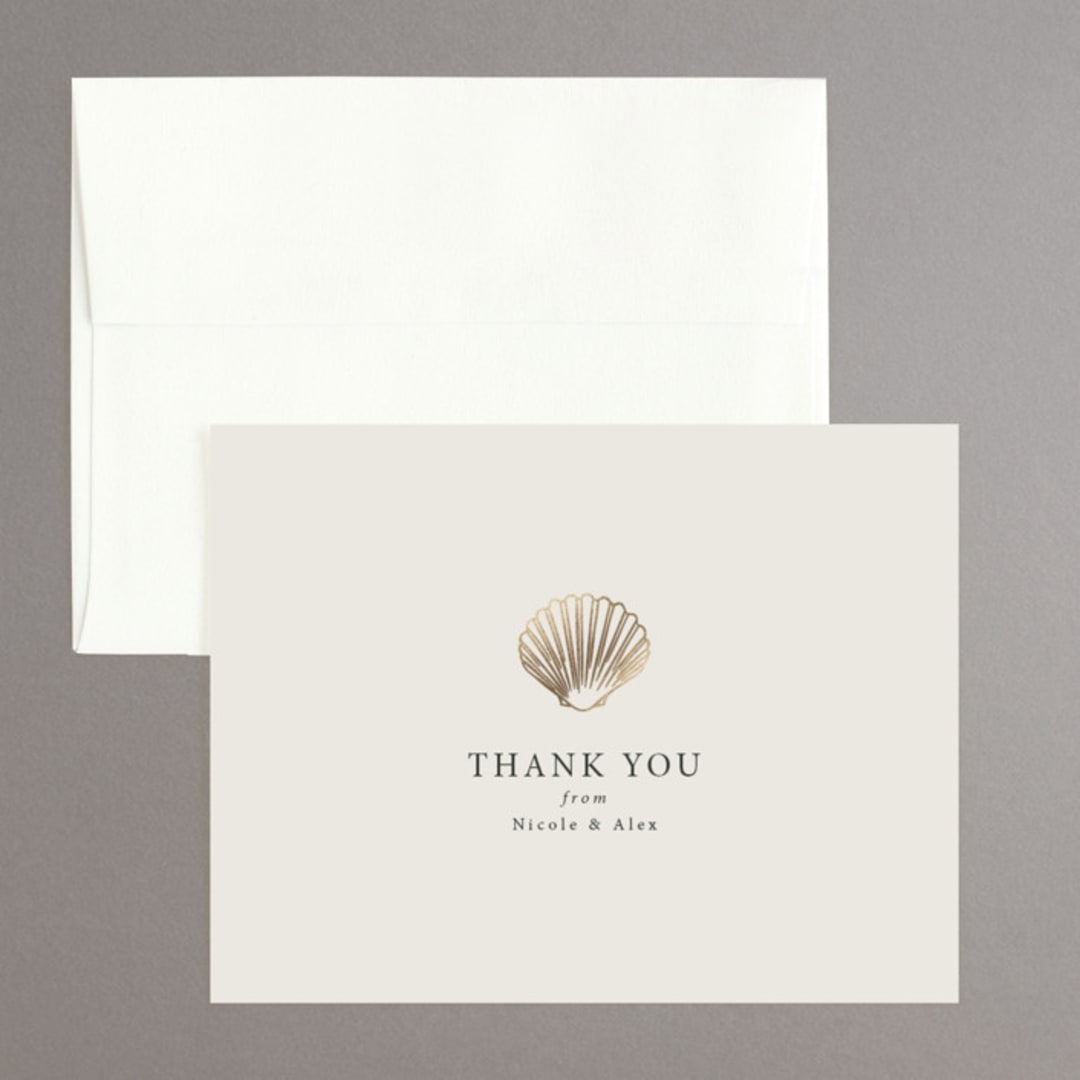 "Simple Seashell" - Wedding Thank You Cards in Sand by Hannah Bowman - Front