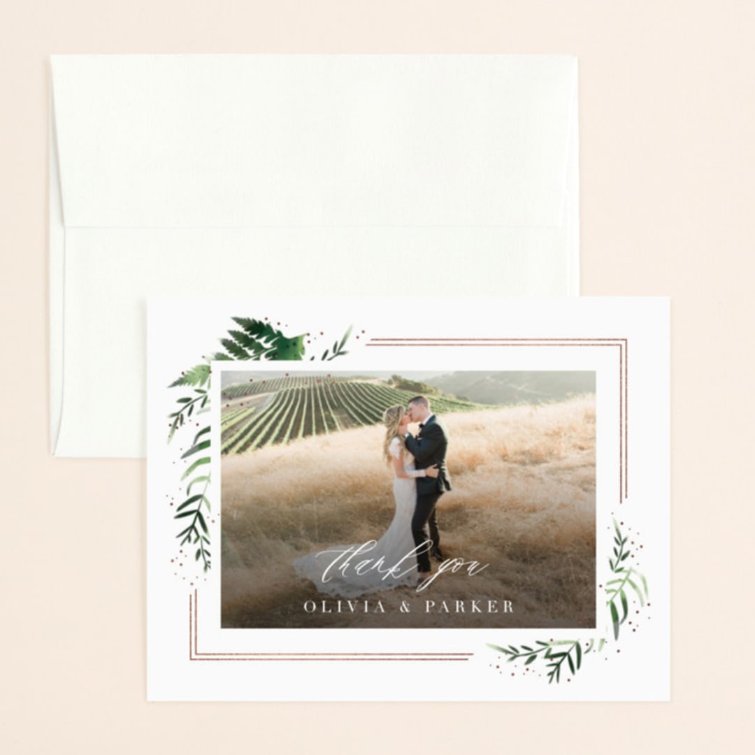 "Framed in Ferns" - Wedding Thank You Cards in Petal by Kristie Kern - Front