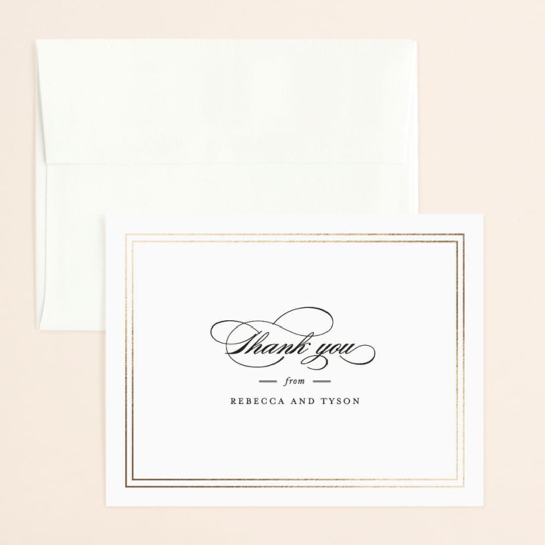 "Eloquence" - Wedding Thank You Cards in Gold by Kimberly FitzSimons - Front