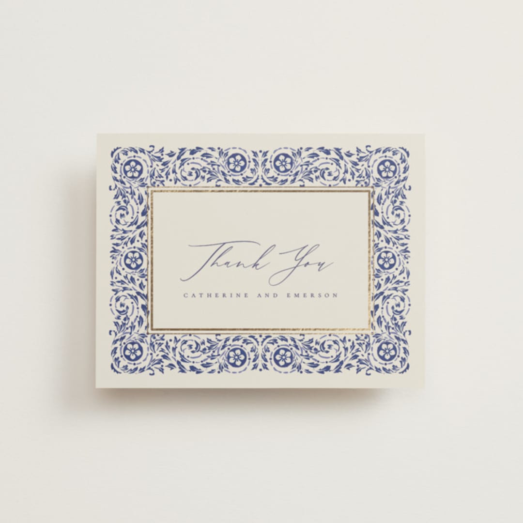 "Tiled Romance" - Wedding Thank You Cards in Dynasty Blue by Ana de Sousa - Front