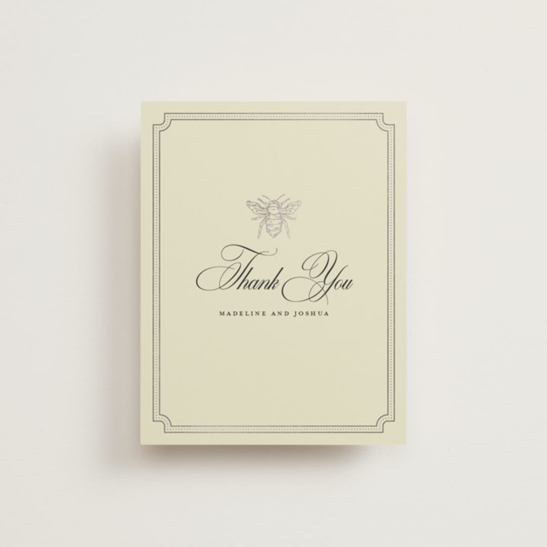 "Honeybee" - Wedding Thank You Cards in Cream by Jennifer Lew - Front