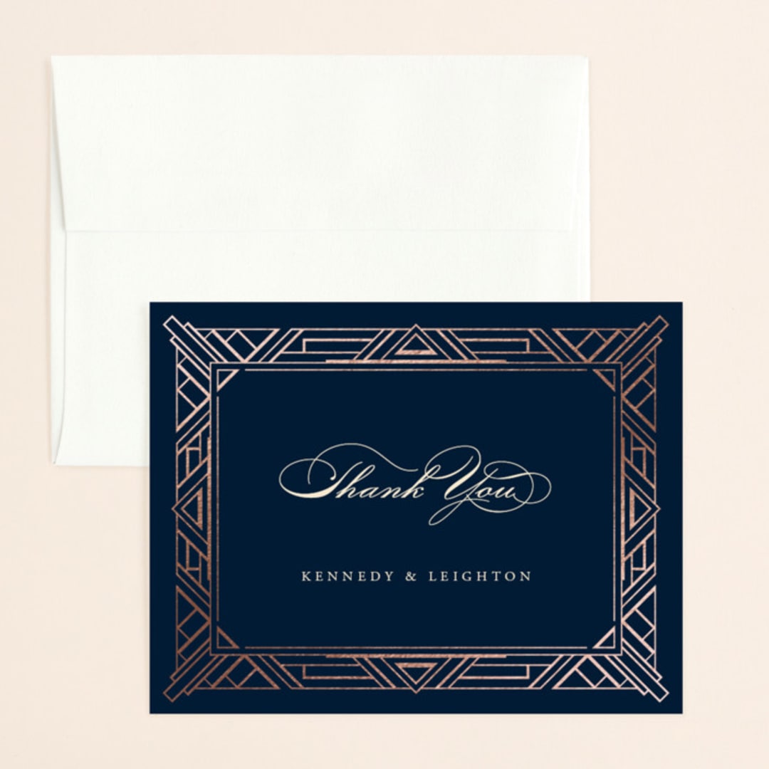 "Opulent Border" - Wedding Thank You Cards in Dark Navy by Hooray Creative - Front