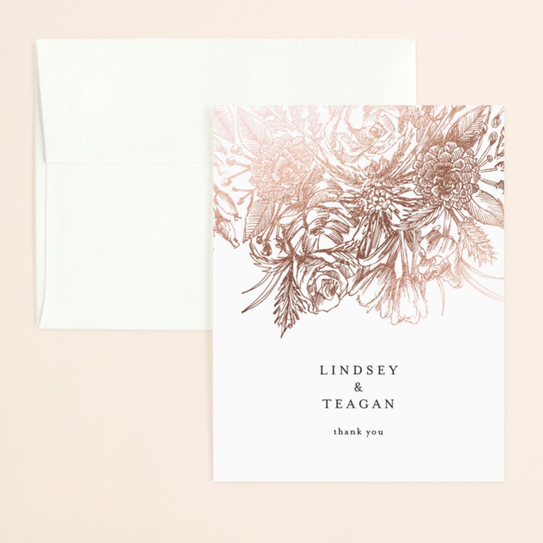 "Sketched Bouquet" - Wedding Thank You Cards in Petal by Phrosné Barwood - Front