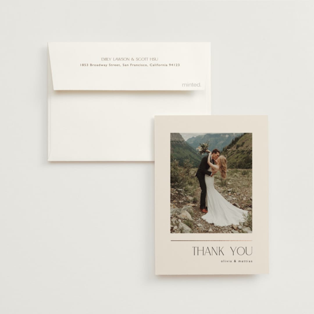 "Modern Corner" - Wedding Thank You Cards in Linen by Kelly Schmidt - Front