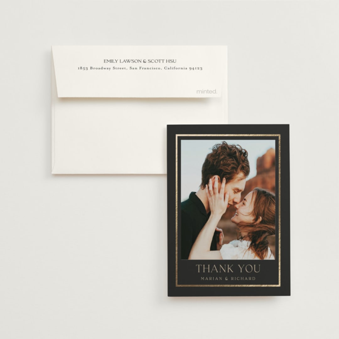 "Timeless Charm" - Wedding Thank You Cards in Charcoal by Lucrecia Caporale - Front
