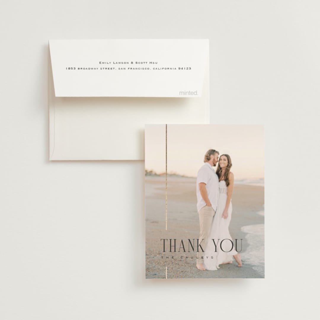 "Linear" - Wedding Thank You Cards in Silk by Laura Hankins - Front