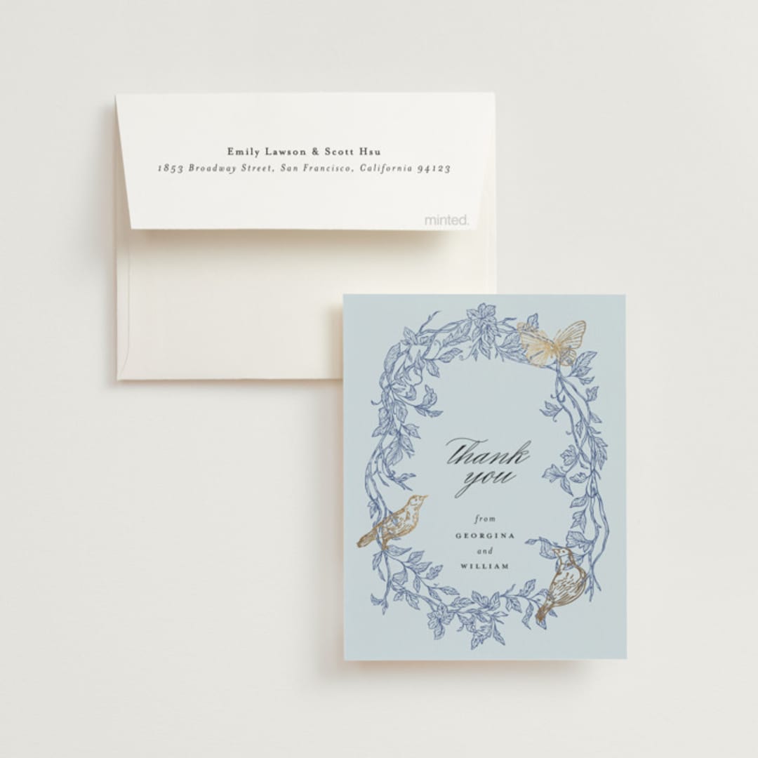 "meet me in the garden" - Wedding Thank You Cards in Cornflower by Grae - Front
