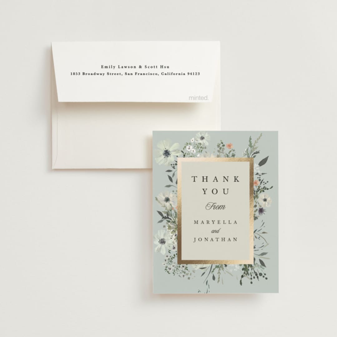 "Blue Garden" - Wedding Thank You Cards in Mist by Hannah Williams - Front