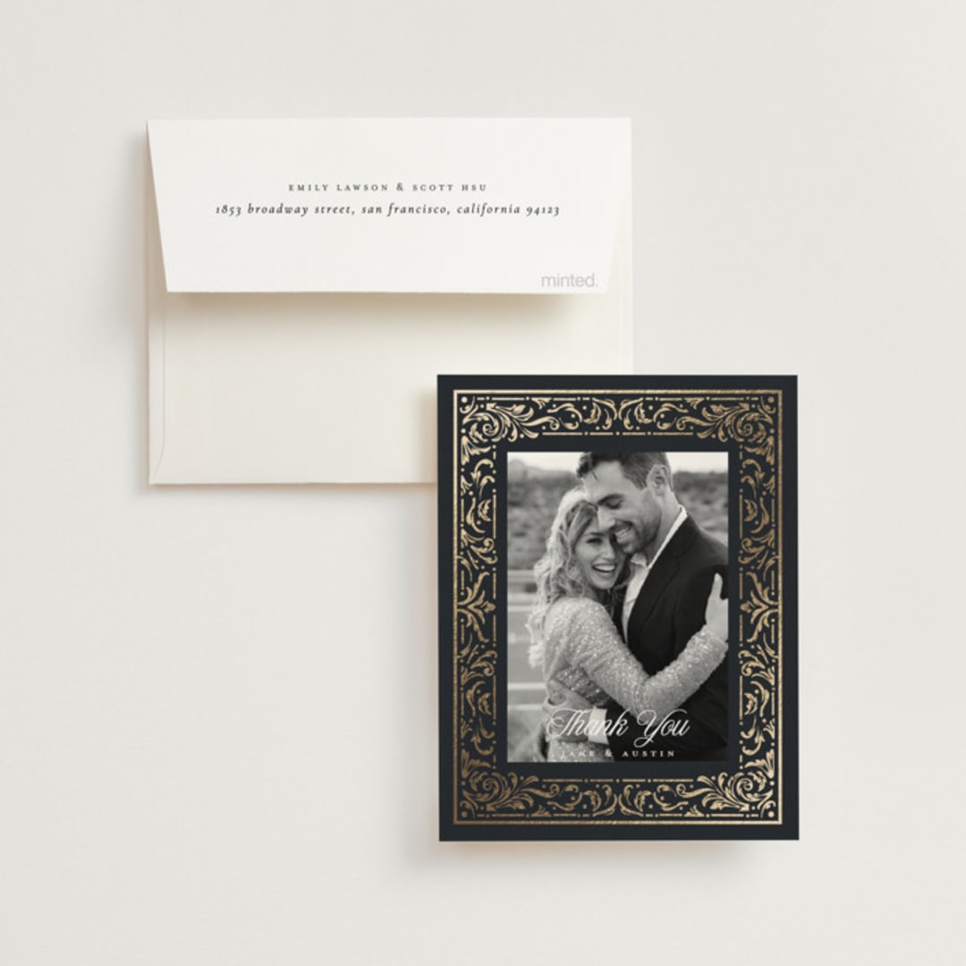 "Regency Grace" - Wedding Thank You Cards in Onyx by Ana de Sousa - Front