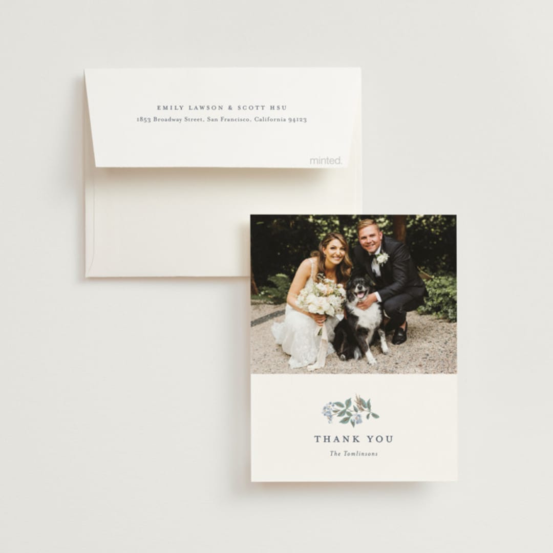 "Climbing Florals" - Wedding Thank You Cards in Sapphire by Olivia Raufman - Front