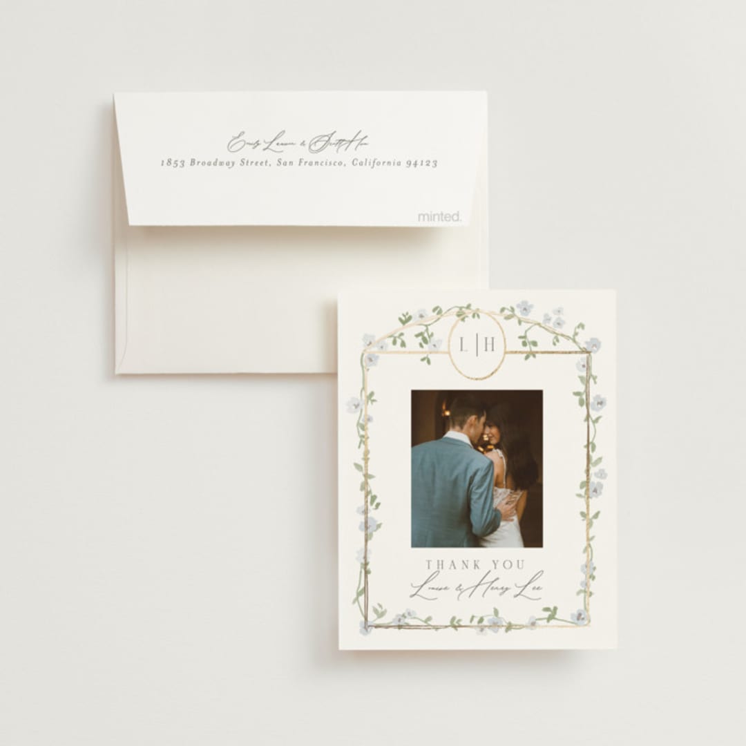 "Portico" - Wedding Thank You Cards in Blue Bell by Everett Paper Goods - Front