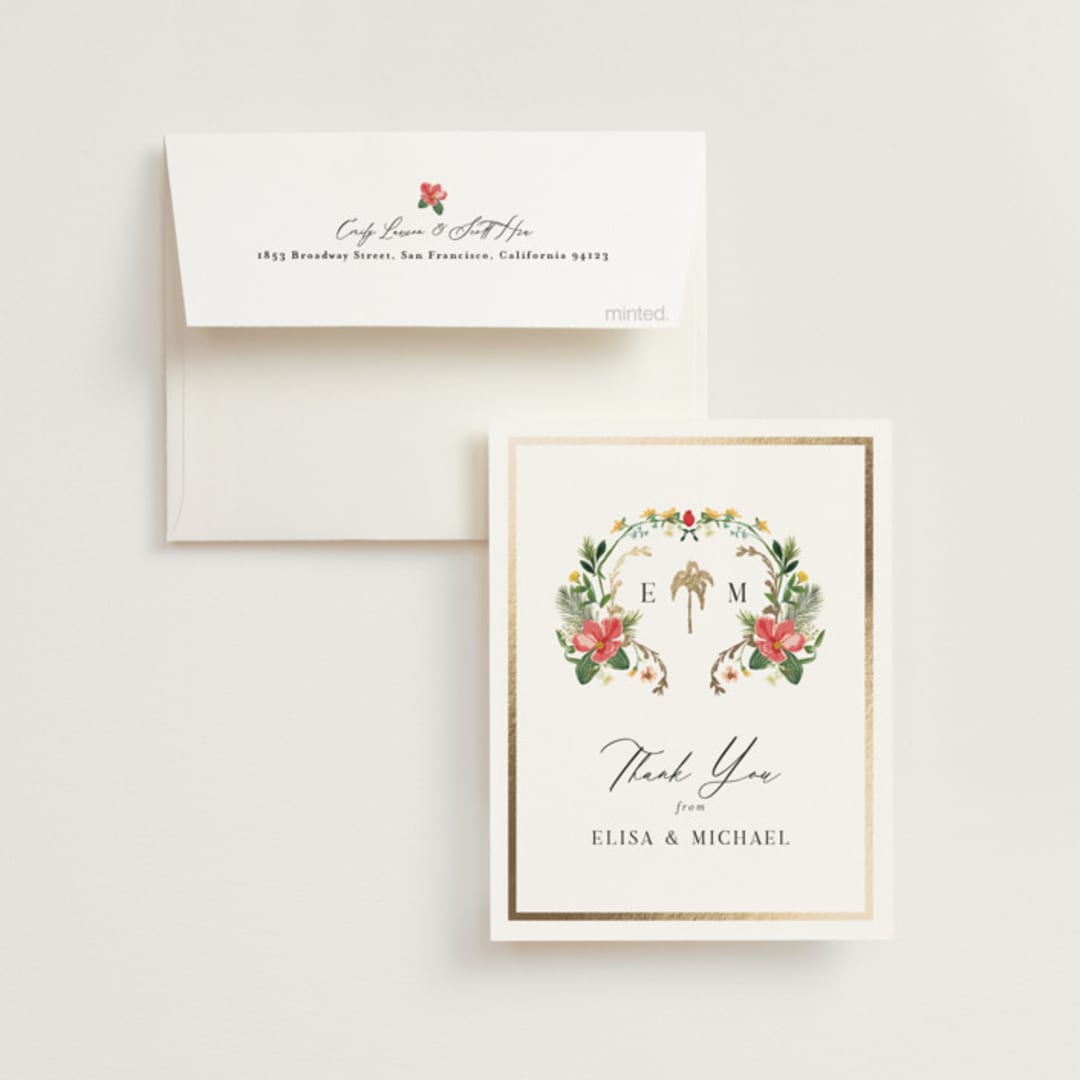 "Tropica" - Wedding Thank You Cards in Papaya by Susan Moyal - Front