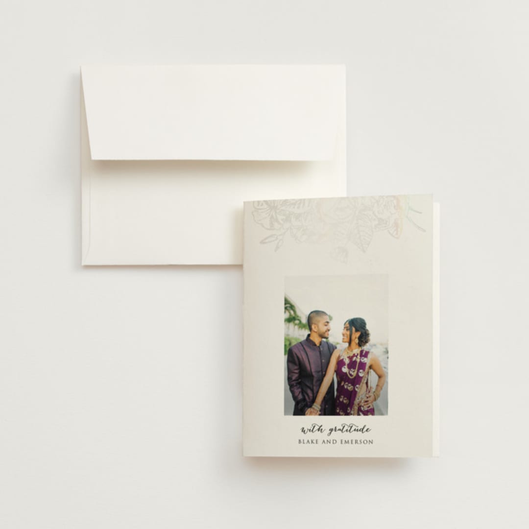 "Gilded Wildflowers" - Gloss-Press® Thank You Cards in Cool Grey by Rochelle Renee - Front