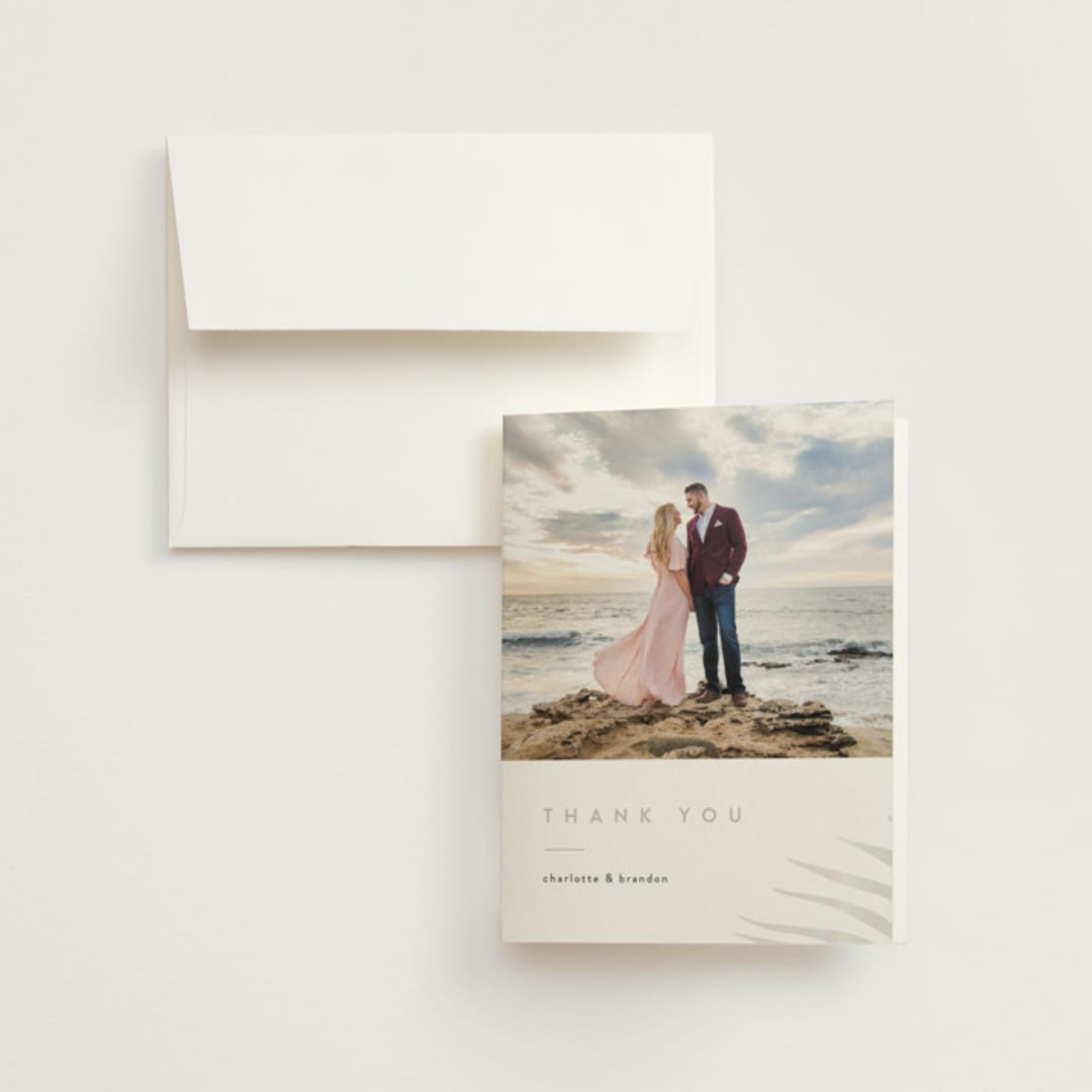 "Palm Vibes" - Gloss-Press® Thank You Cards in Porcelain by Pixel and Hank - Front