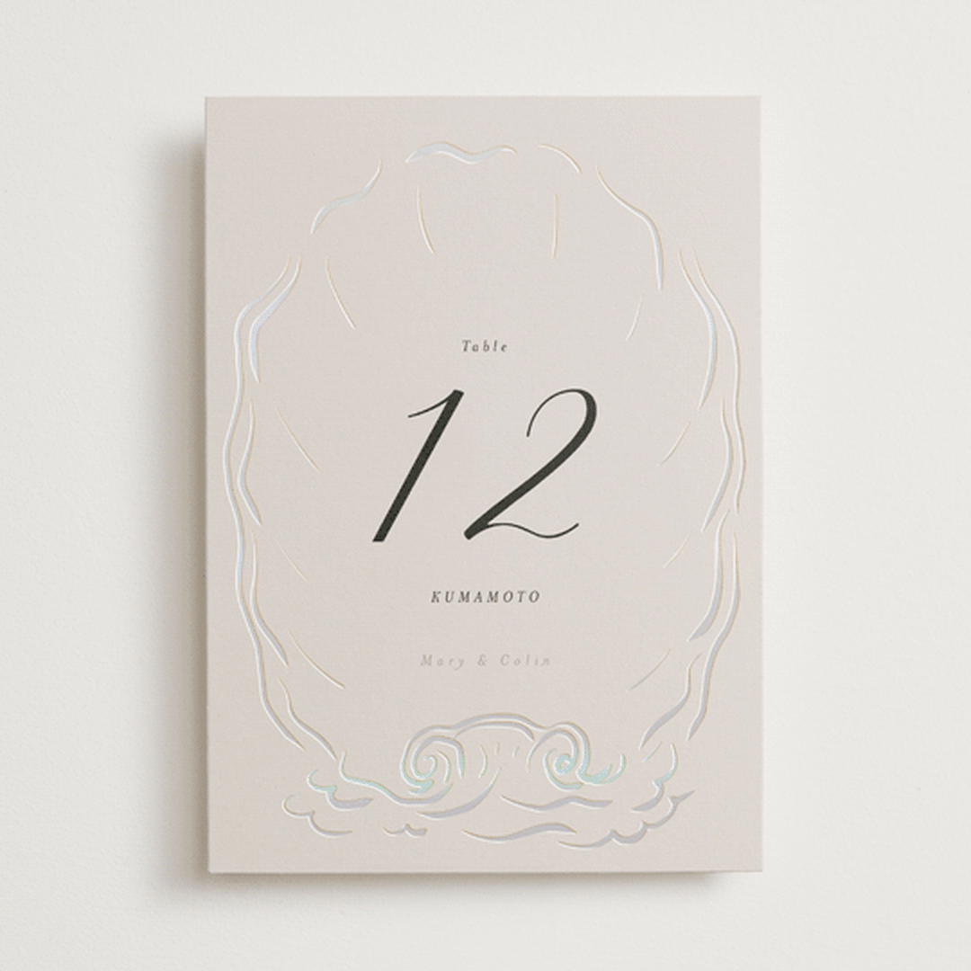 "Kumamoto" - Gloss-Press® Table Numbers in Pearl by Ani Somi - Front