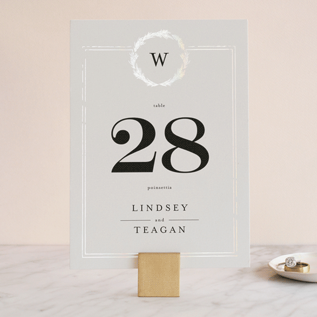 "Little Wreath" - Gloss-Press® Table Numbers in Pearl by Phrosné Barwood - Front