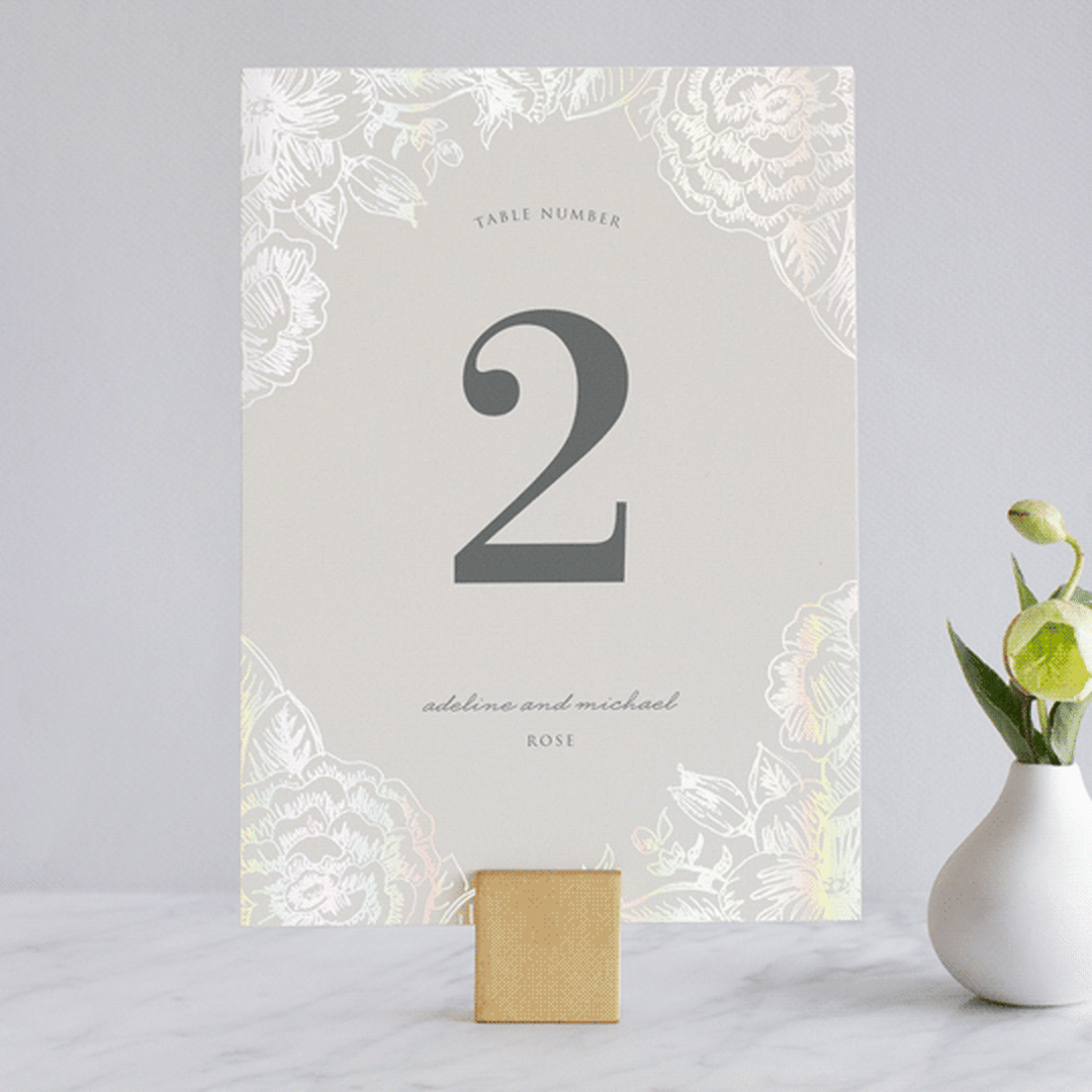 "Au Jardin" - Gloss-Press® Table Numbers in Opal by Rochelle Renee - Front