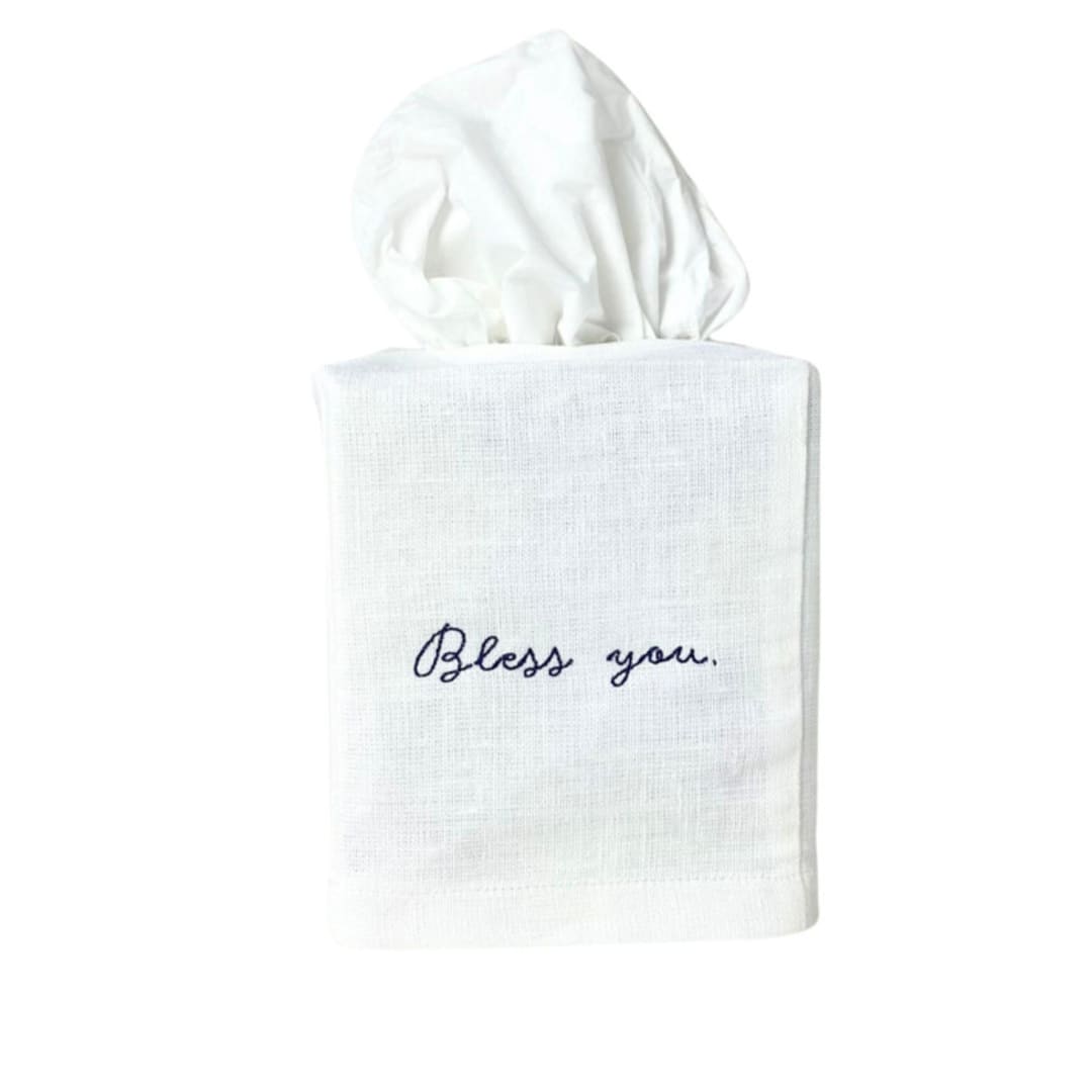 "Bless You Tissue Box Cover" - Tissue Box Cover in white by Virginia Marcello