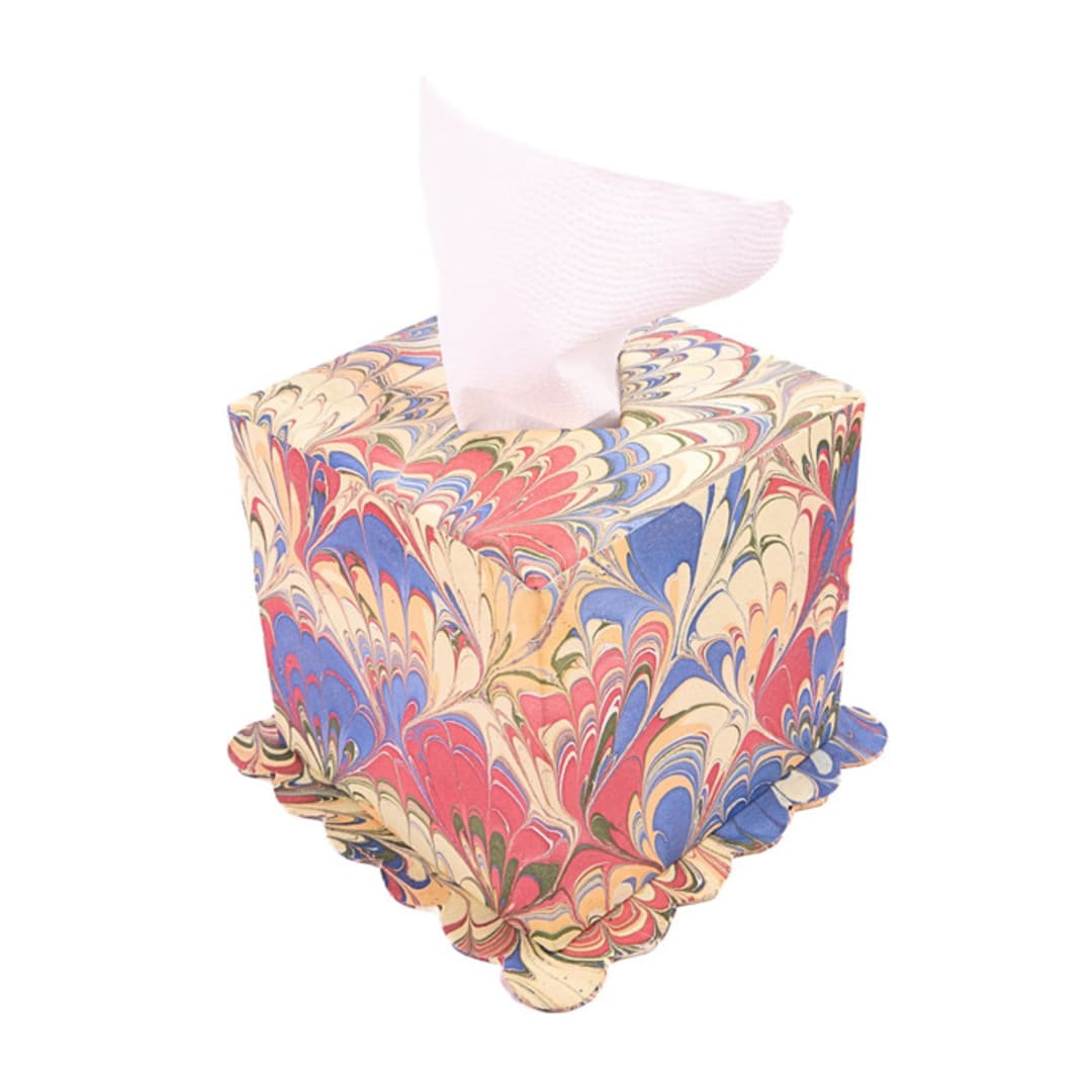 "Hand-Marbled Scallop Tissue Box Cover in Multicolor" - Tissue Box Cover in multicolorassorted-colors by Michelle Pham