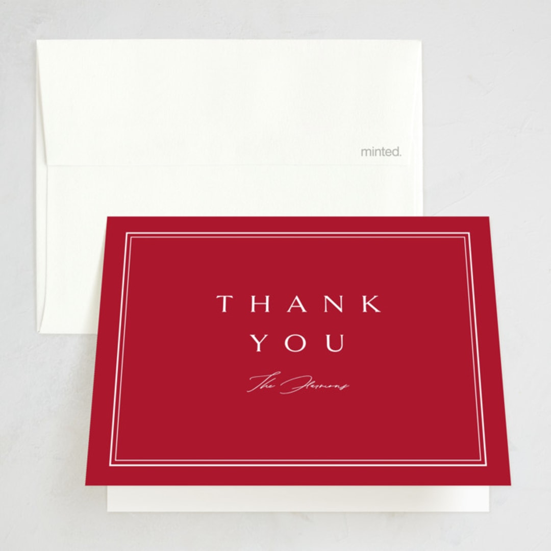 "Hampton Frame" - Party Thank You Cards in Poinsettia by Amy Kross - Front
