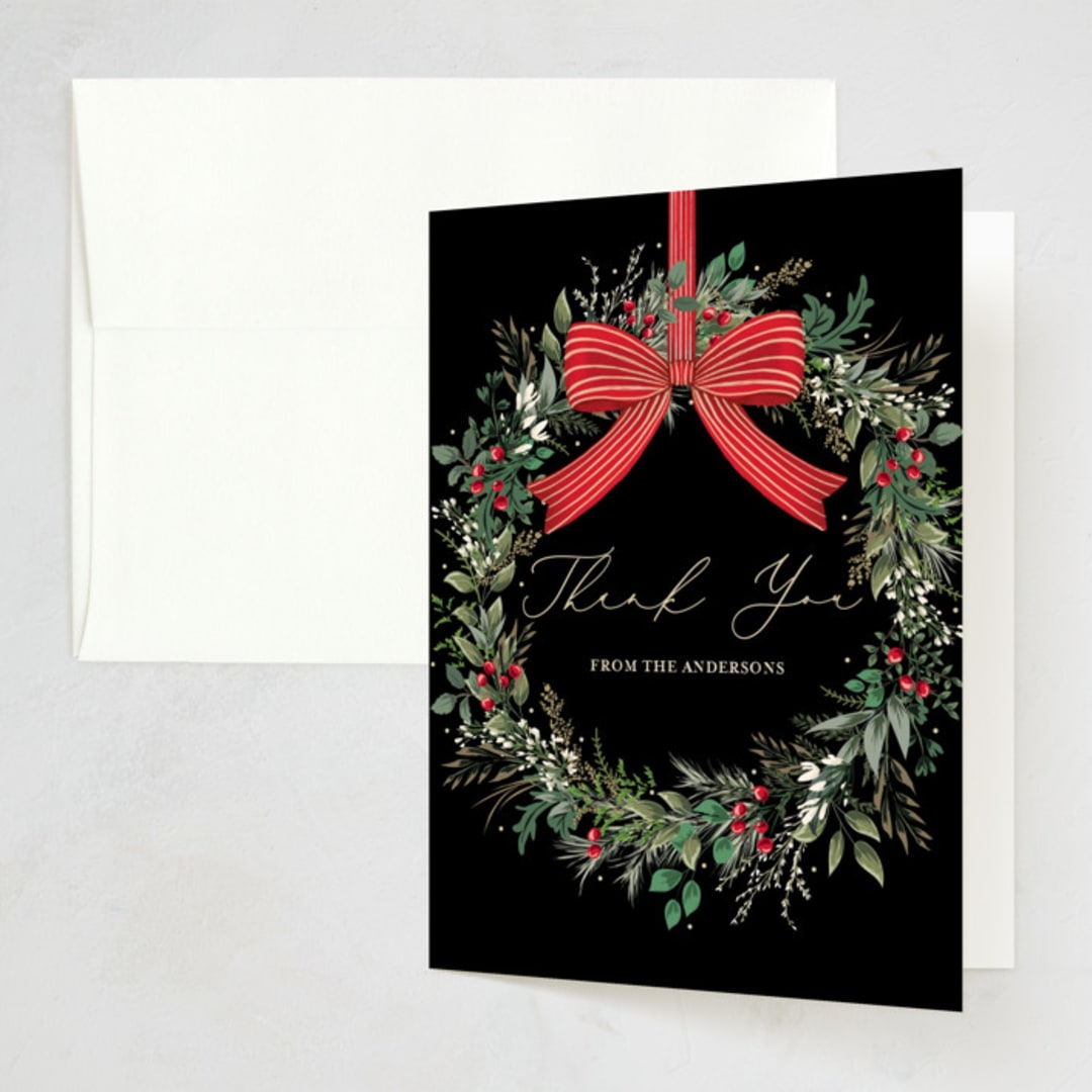 "Festive Holiday" - Party Thank You Cards in Holly Berry by Susan Moyal - Front