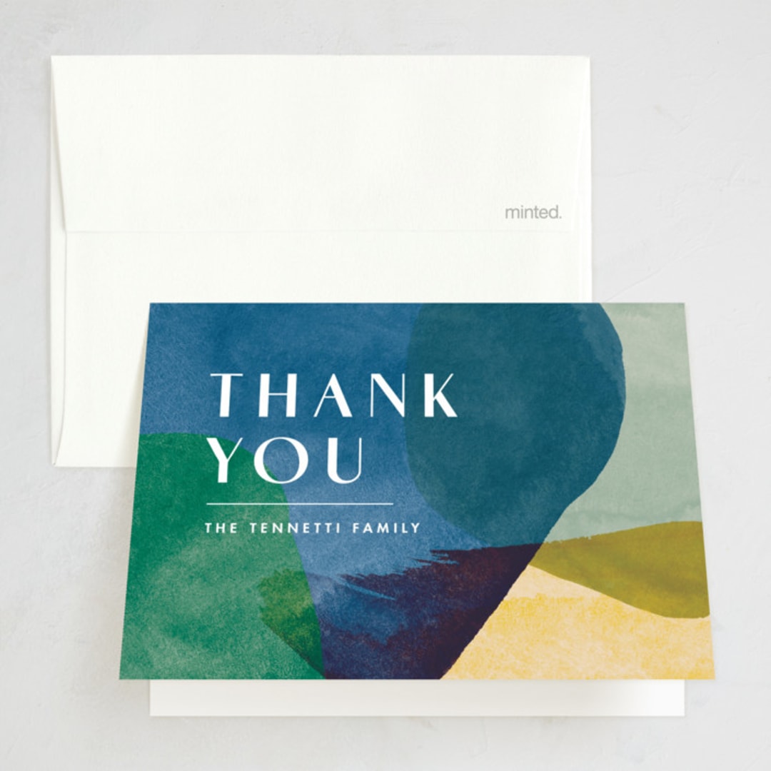 "Azul" - Party Thank You Cards in Peacock by Carmia Jordaan - Front