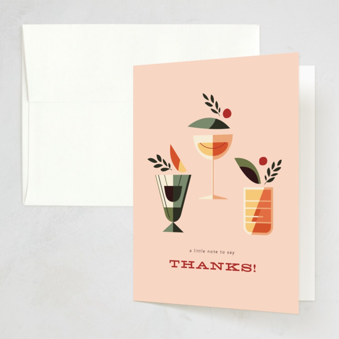 "Mid Mod Party" - Party Thank You Cards in Peach Fizz by Three Kisses Studio - Front