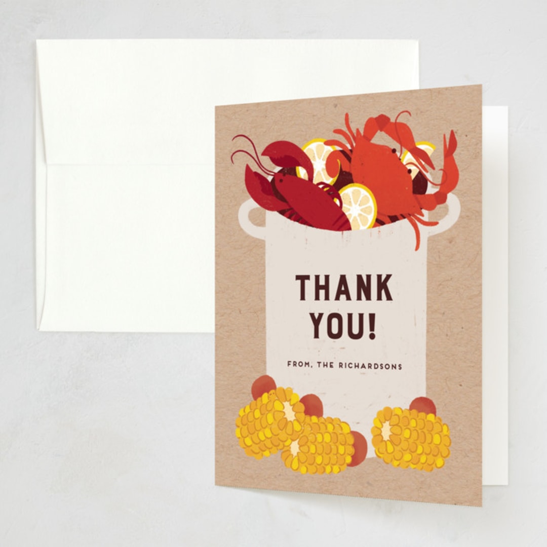 "Seafood Boil" - Party Thank You Cards in Kraft by Rebecca Smith - Front