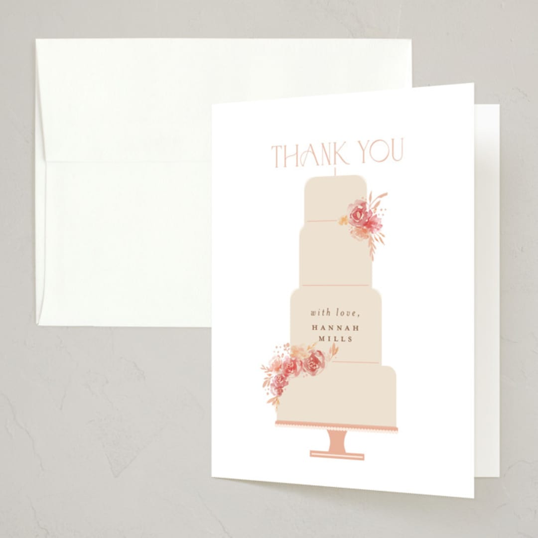 "A cake to celebrate" - Party Thank You Cards in Peach by Hudson meet Rose - Front