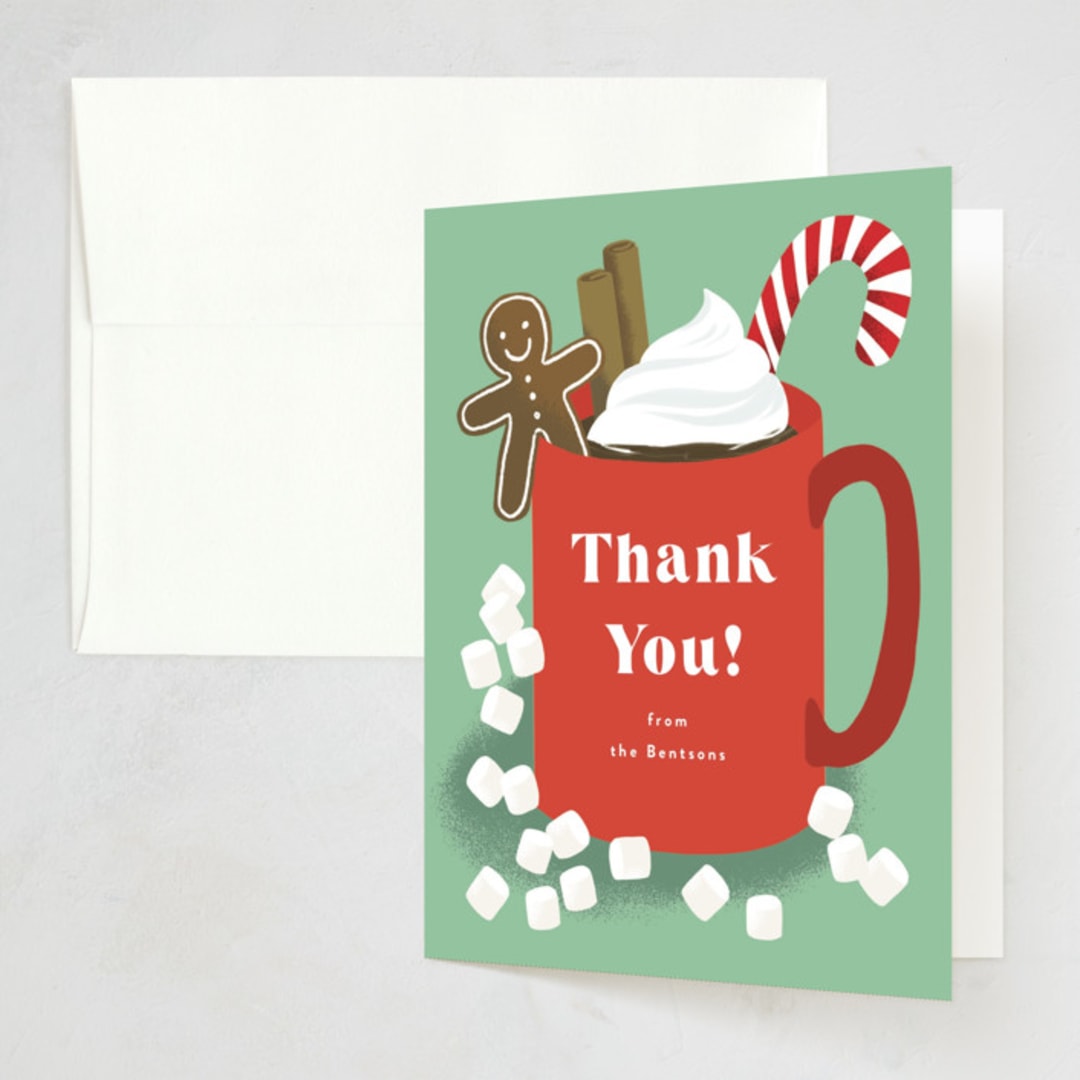 "Hot Chocolate" - Party Thank You Cards in Pine by Alethea and Ruth - Front