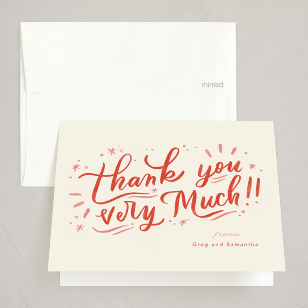 "Very Merry Party" - Party Thank You Cards in Peppermint by Stephanie Hawkes - Front