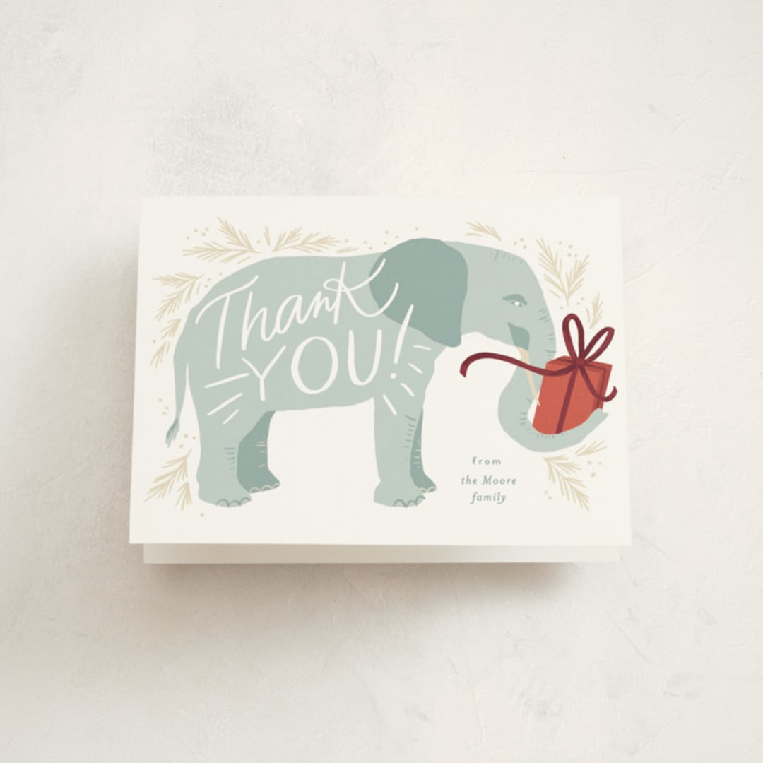 "White Elephant Present" - Party Thank You Cards in Juniper by Alethea and Ruth - Front