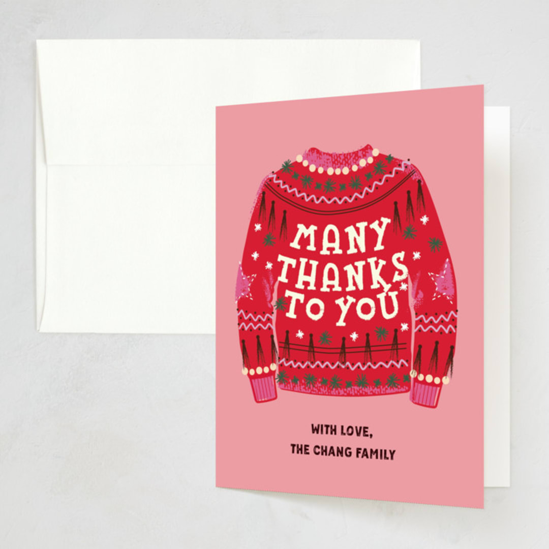 "ugly sweater" - Party Thank You Cards in Fuchsia by Jennifer Lew - Front