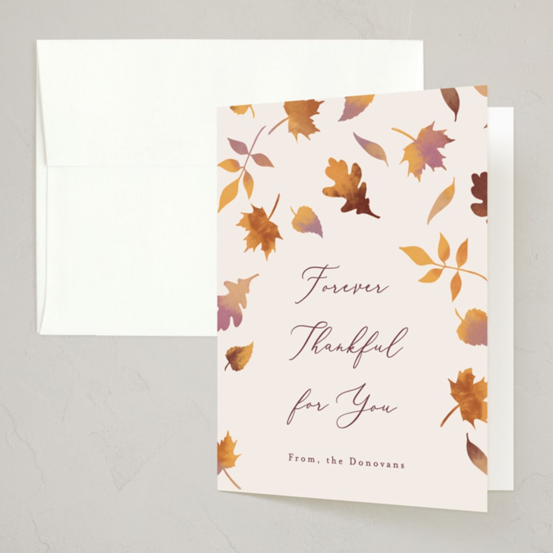 "Autumn Leaves" - Party Thank You Cards in Parchment by Jamie Alexander - Front