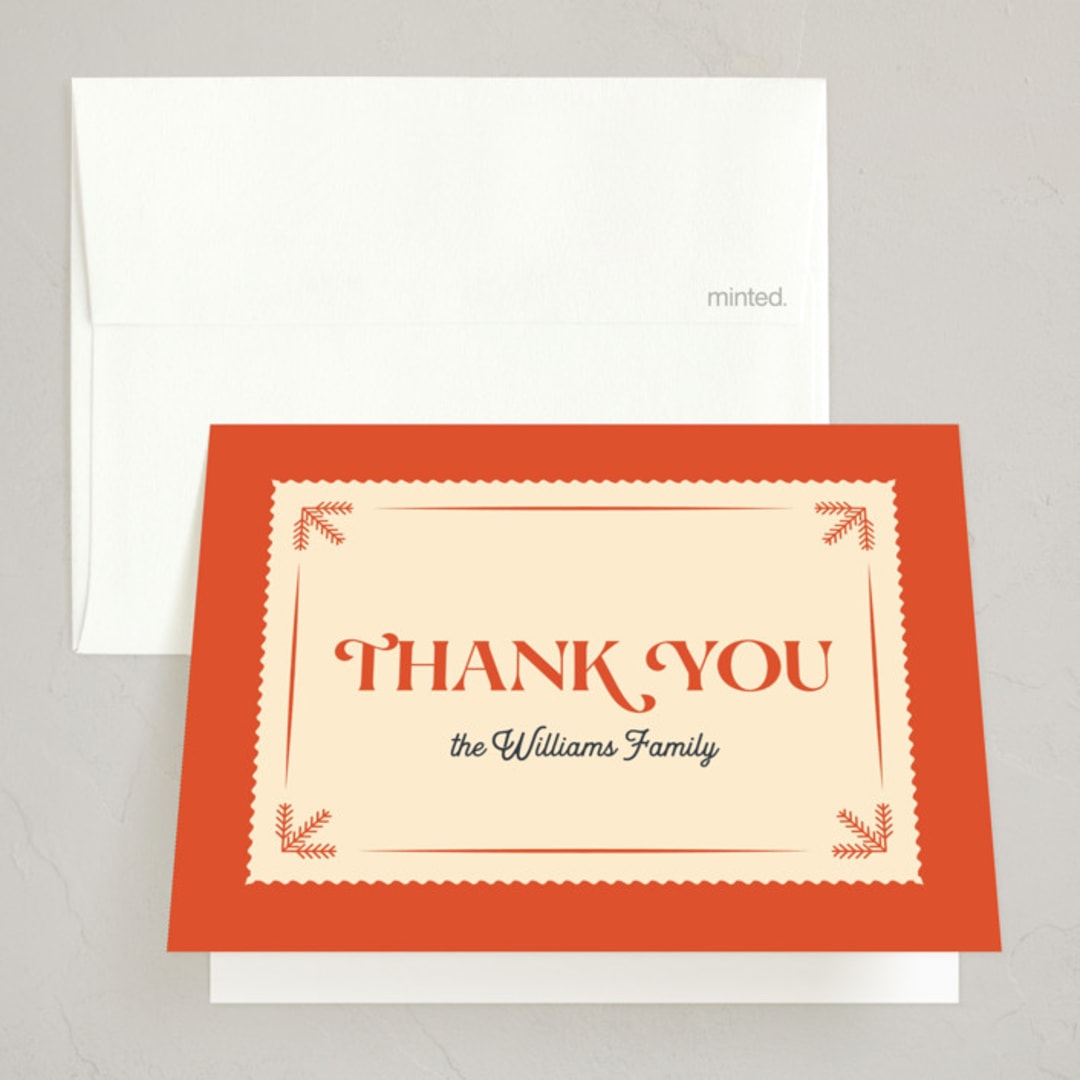 "Vintage Christmas" - Party Thank You Cards in Persimmon by Robert and Stella - Front