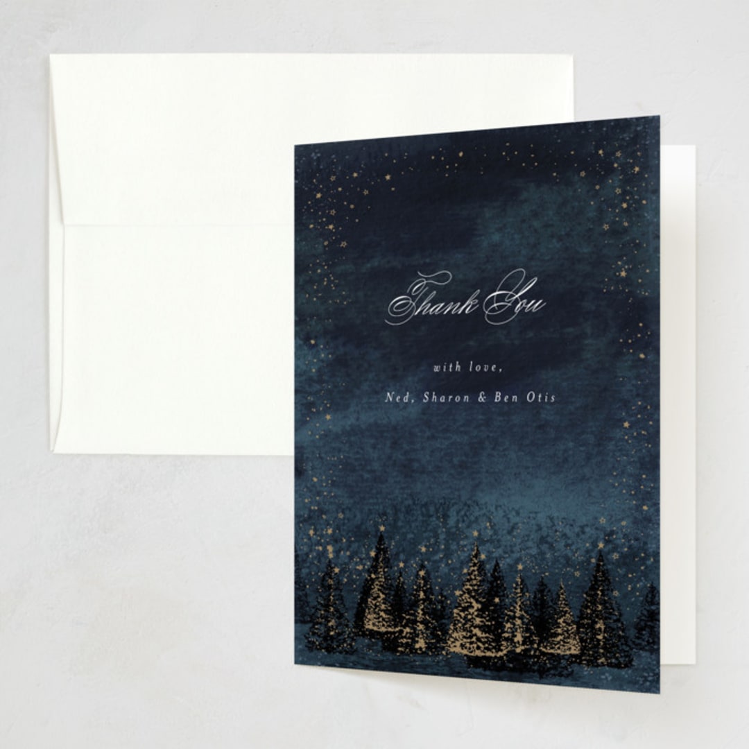 "Frosted Wonderland" - Party Thank You Cards in Night by AK Graphics - Front