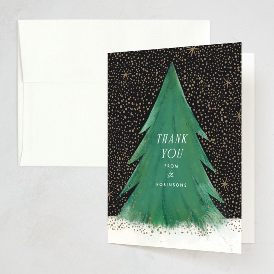 "Snowfall" - Party Thank You Cards in Night Sky by Julie Murray - Front