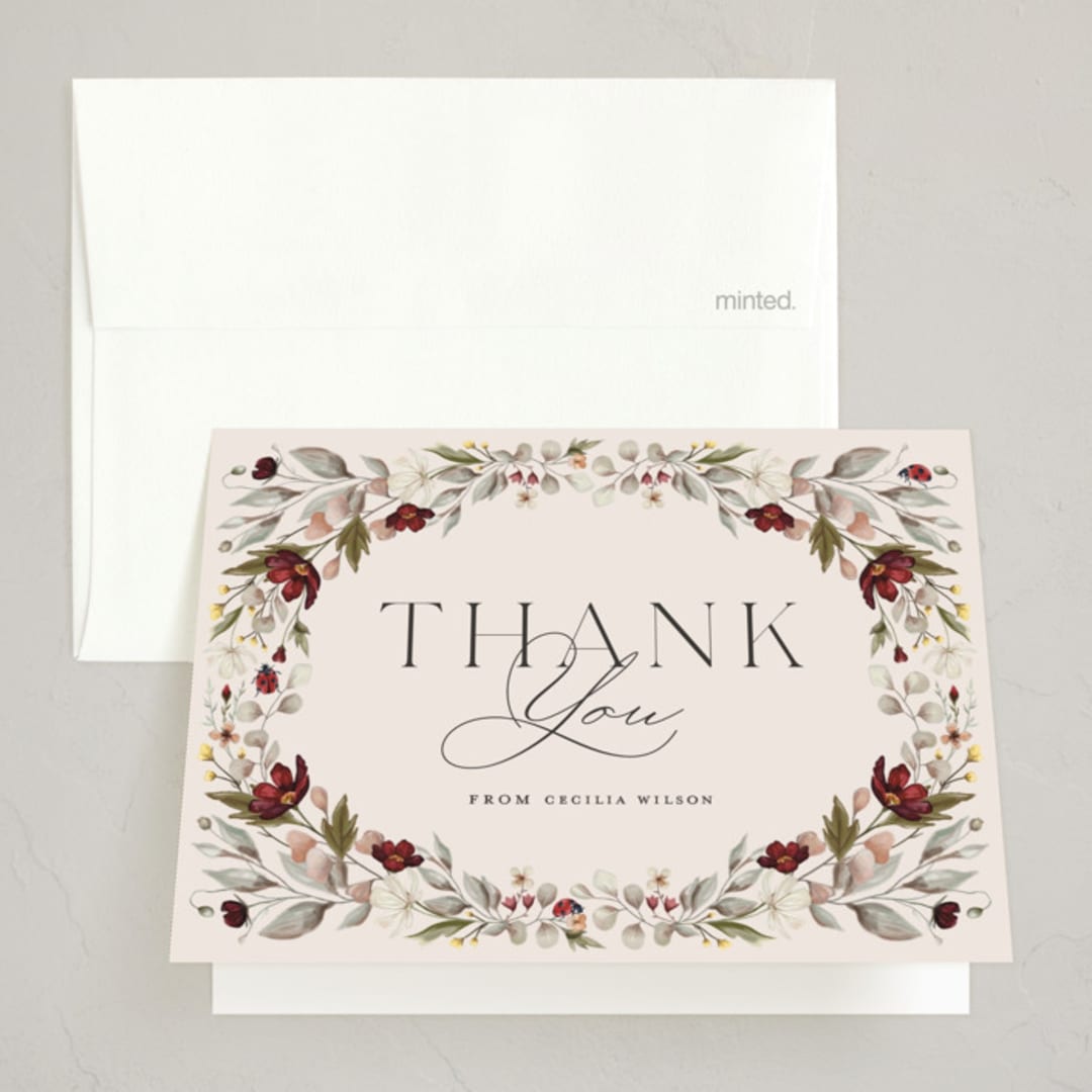 "ladybugs and wildflowers" - Party Thank You Cards in Cream by Erin Deegan - Front
