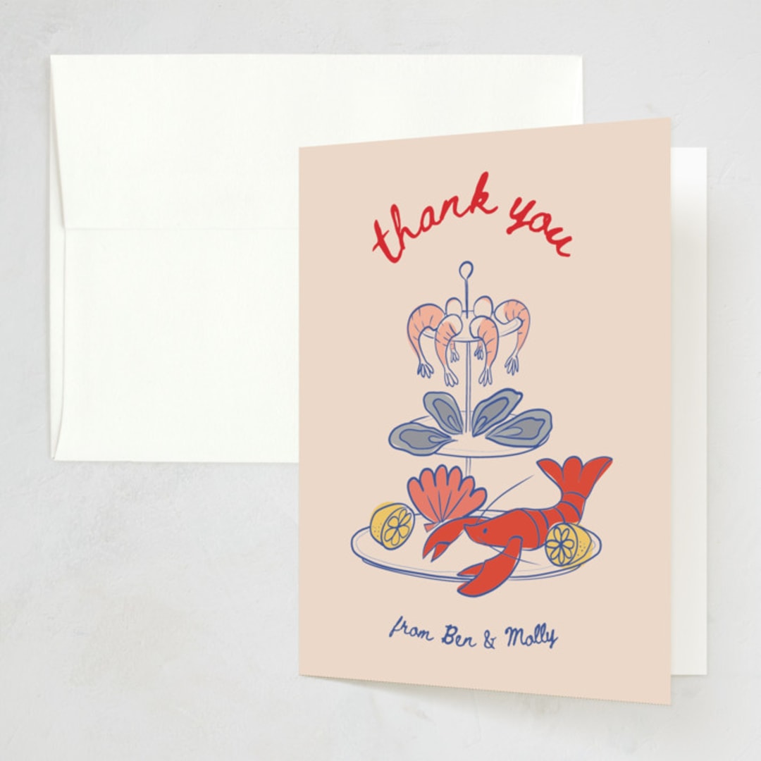 "Seafood Tower" - Party Thank You Cards in Shrimp Cocktail by Claire - Front