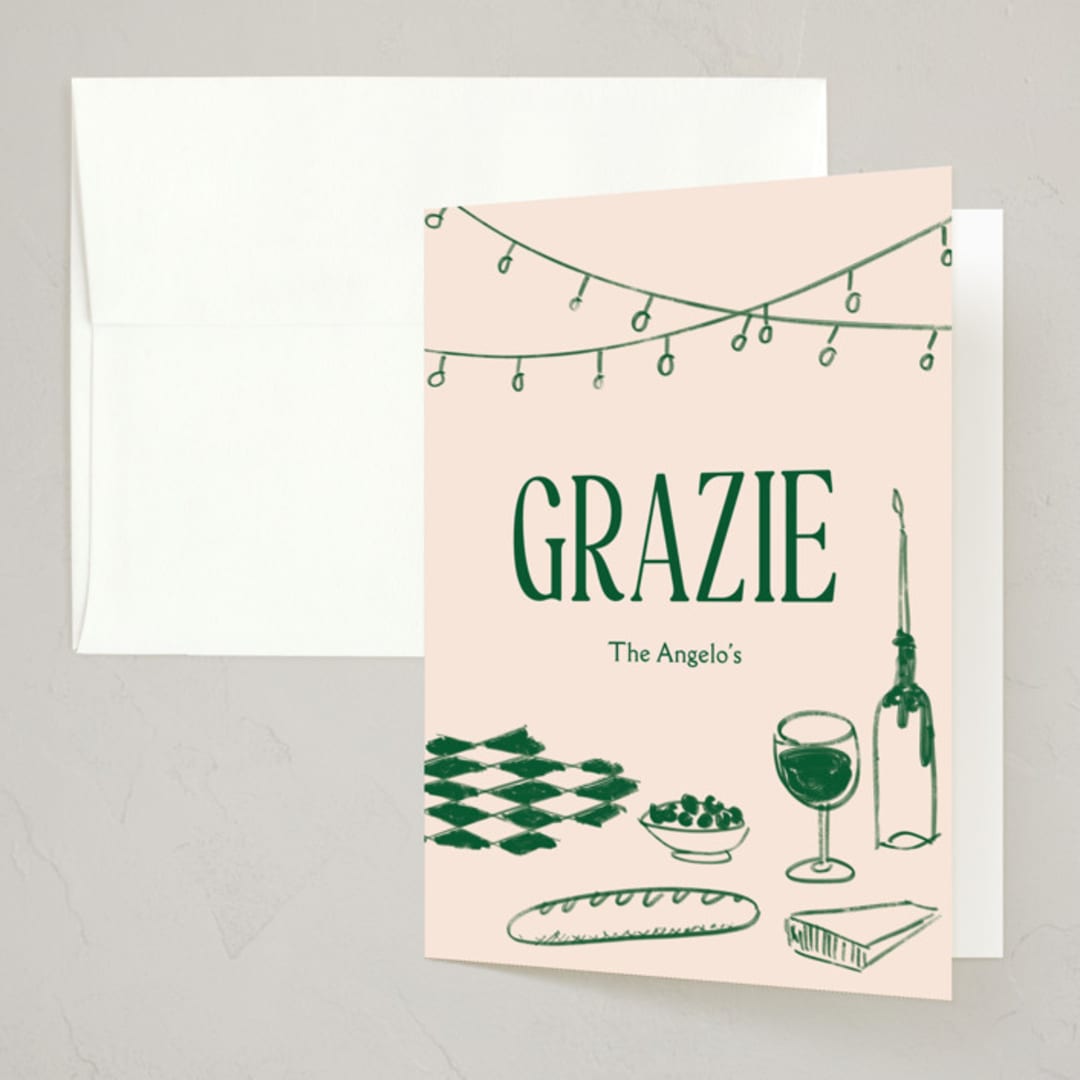 "Bistro" - Party Thank You Cards in Peony by Baumbirdy - Front