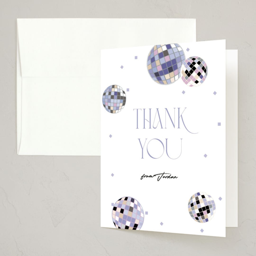 "Disco Fever" - Party Thank You Cards in Skyline by Corinne Malesic - Front