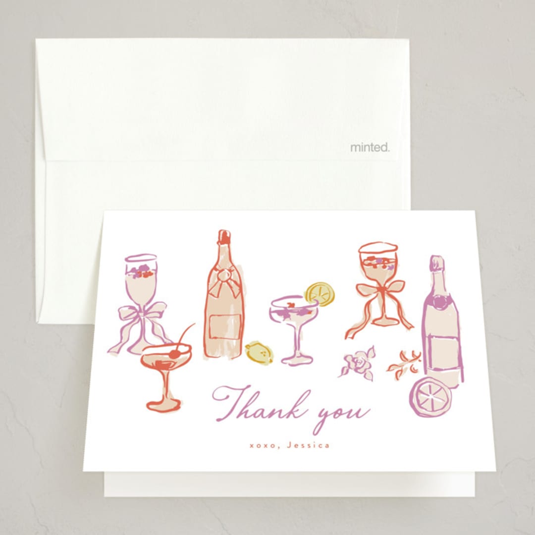 "cocktails and laughter" - Party Thank You Cards in Orchid by Cass Loh - Front