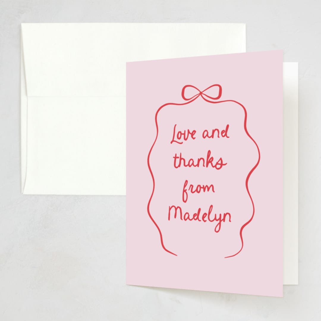 "Birthday Bow" - Party Thank You Cards in Raspberry by Randi Cirelli - Front